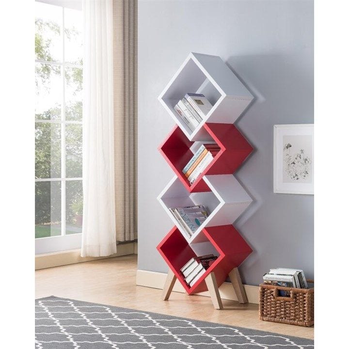 Harrell White and Red Bookshelf