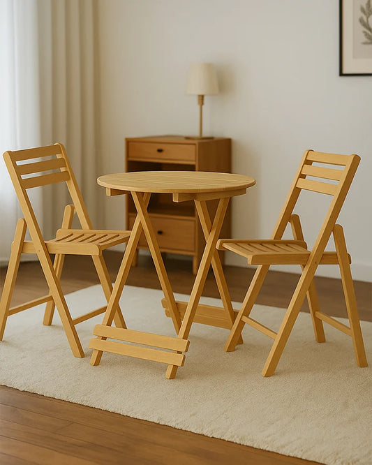 2 Chairs 1 Table Set (Wooden Folding)